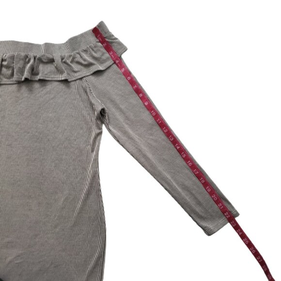 Pink Blush Pinstriped Off Shoulder Ruffle Accent Maternity Dress Charcoal XL NWT - Picture 13 of 15